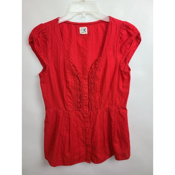 Anthropologie Tops - Anthropologie Edme & Esyllte Red Ruffle Button Front Sleeveless Top Sz 6